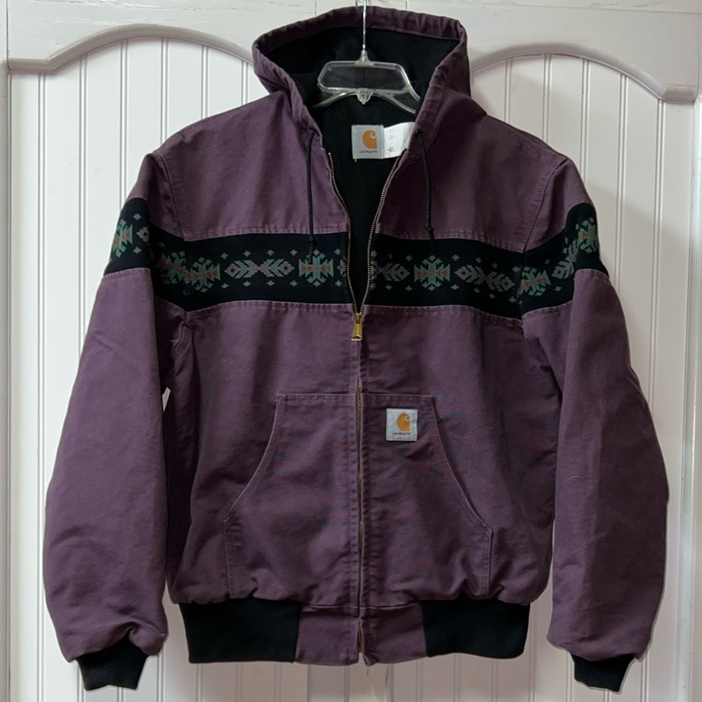 90s Carhartt Aztec Damson Plum Purple Canvas Jacket L Vintage Western - Picture 6 of 6